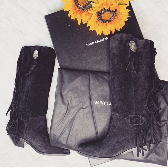 SAINT LAURENT - NEW fringe boots with medallion - Picture 1 of 4